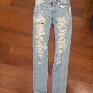 American Eagle Outfitters Light Blue Distressed Skinny Jeans